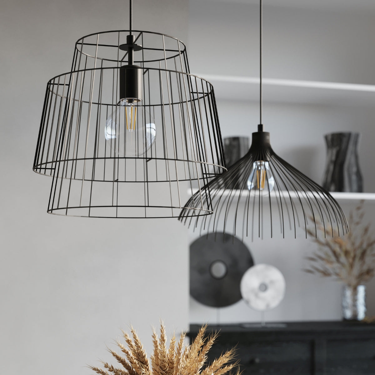 Luzara - Pendant Light - 1-Light - Black - Steel - E27 - IP20 - Bulb Not Included - 40x40x125 cm