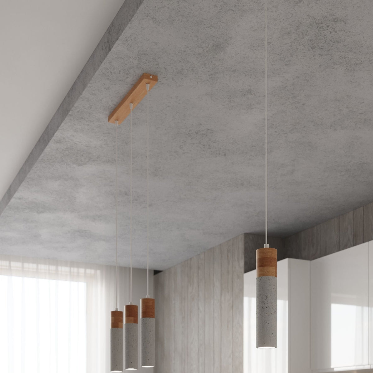 Luzara - Pendant Light - 3-Light Gray Concrete Wood - GU10 - Bulbs Not Included - 120 cm Suspension