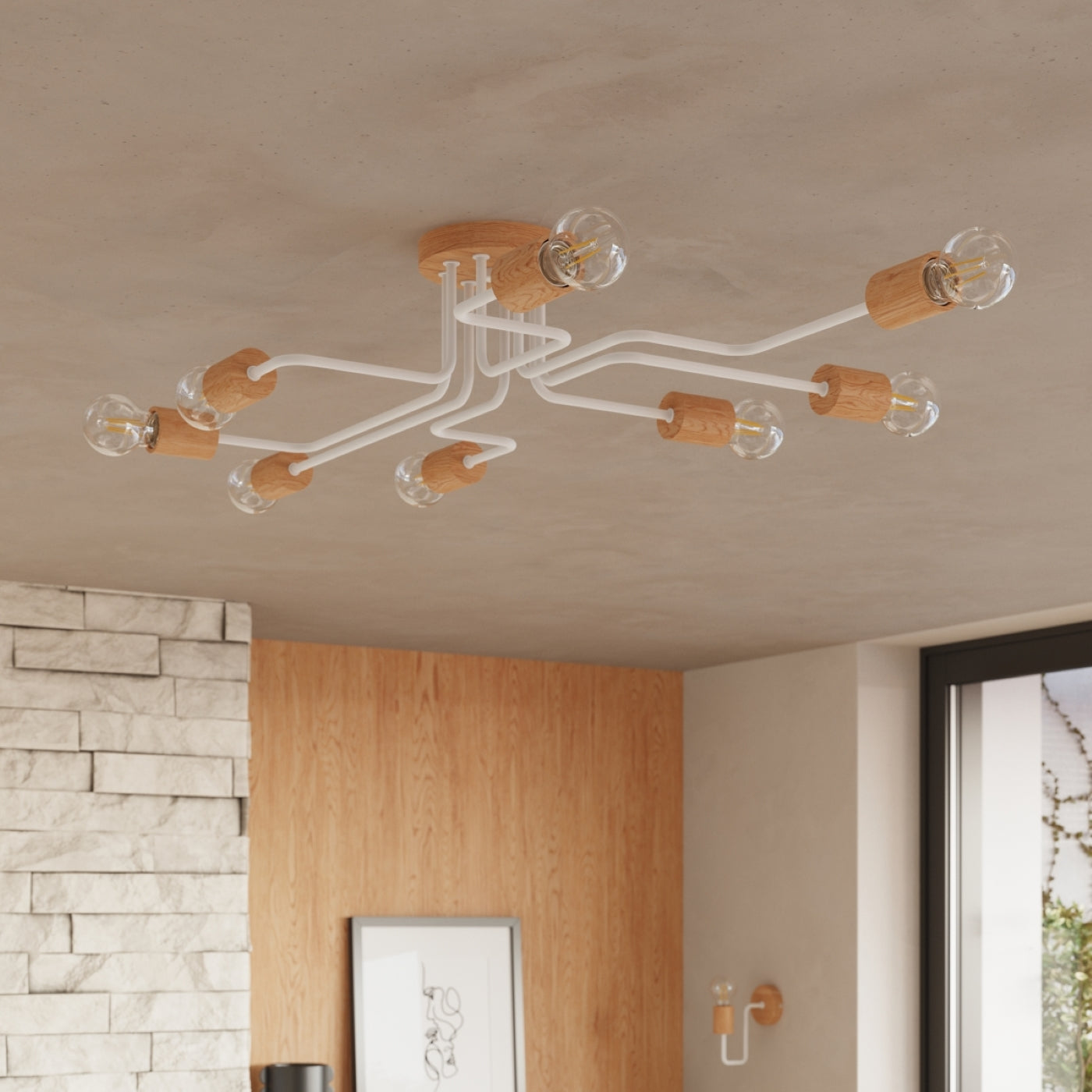 Luzara - Aplique de Pared - 1-Luz E27 - Blanco con Madera Natural - Acero y Madera - IP20