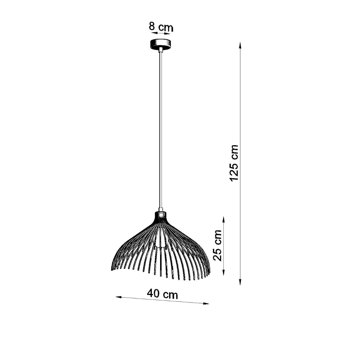 Luzara - Pendant Light - 1-Light - Black - Steel - E27 - IP20 - Bulb Not Included - 40x40x125 cm