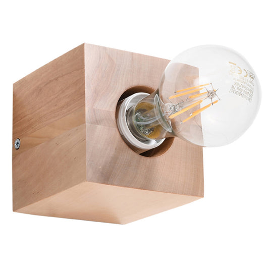 Ariz - Aplique de Pared - 1-Light - Madera Natural - E27 IP20 - Dimensiones 10 x 10 x 10 cm