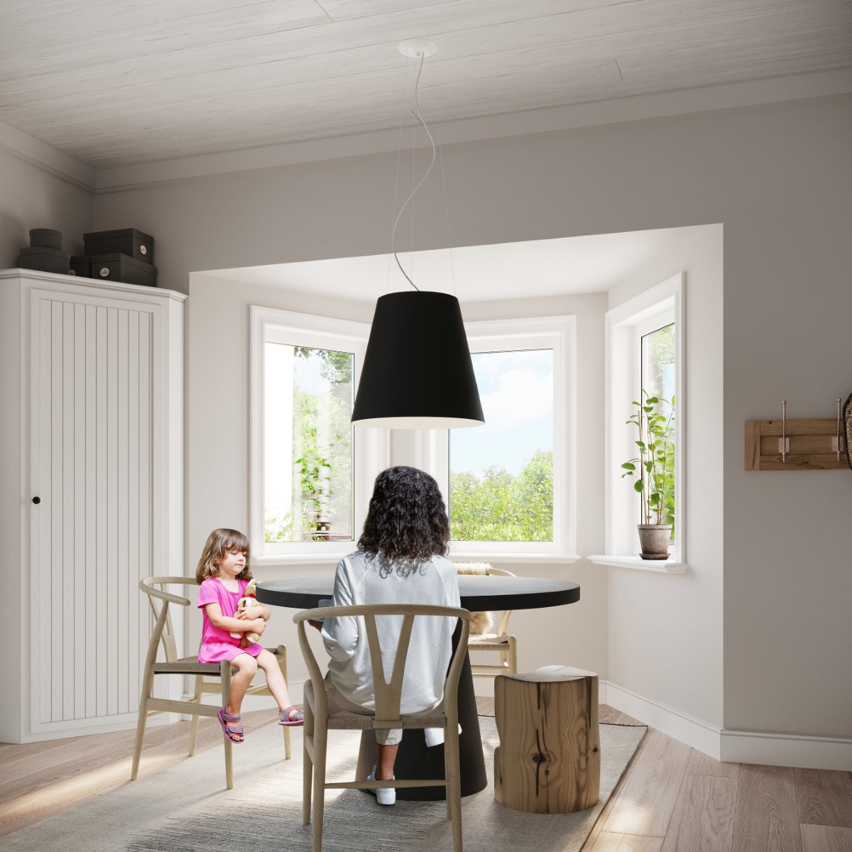 Luzara - Pendant Light - 3-Light - Negra - Tela, Cristal, Acero - Geneve 50 - 50/50/140 cm