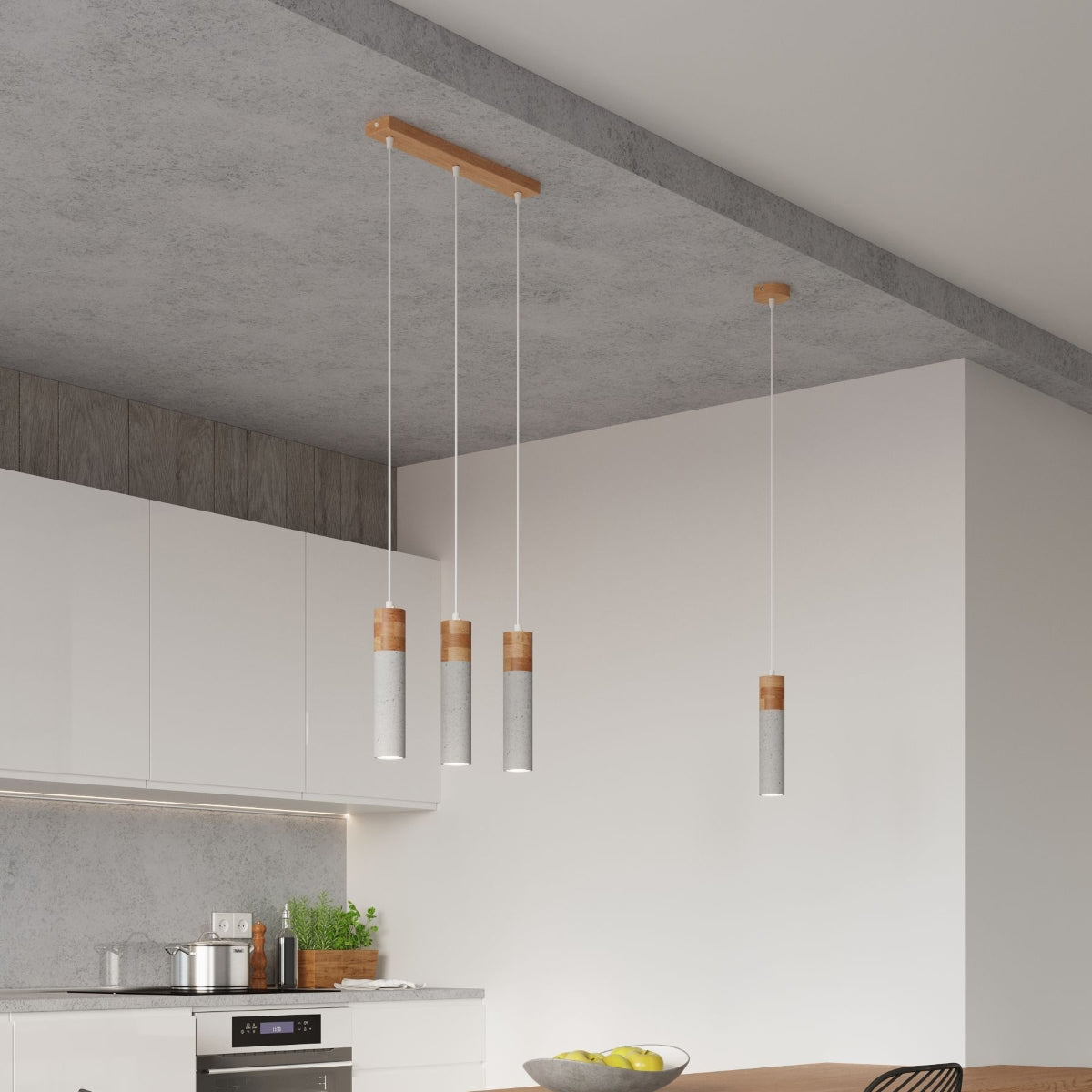 Luzara - Pendant Light - 3-Light Gray Concrete Wood - GU10 - Bulbs Not Included - 120 cm Suspension