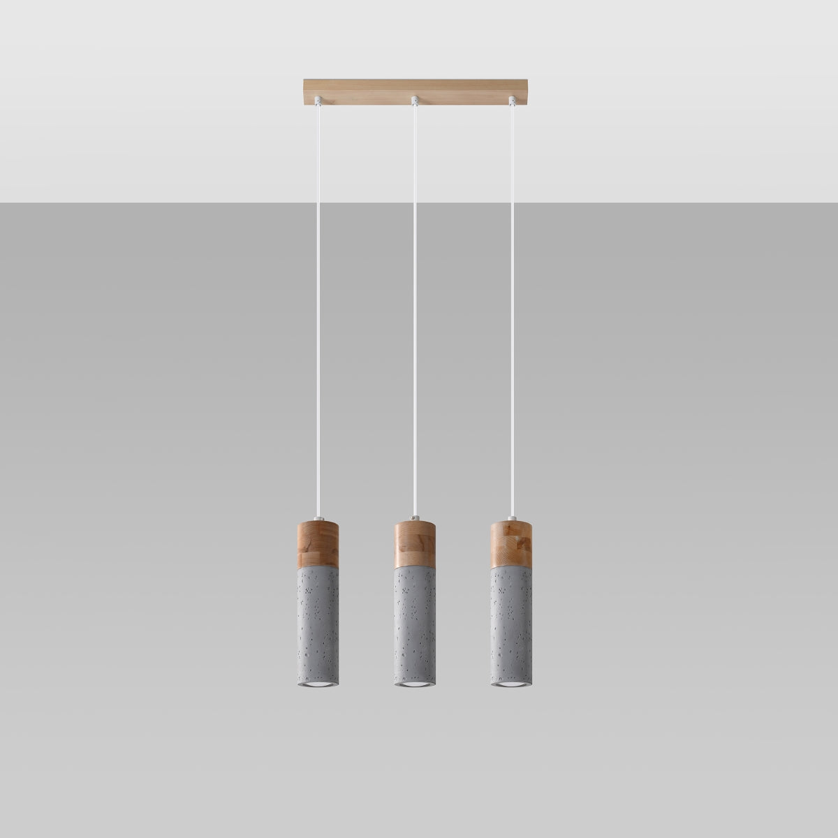 Luzara - Pendant Light - 3-Light Gray Concrete Wood - GU10 - Bulbs Not Included - 120 cm Suspension