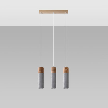 Luzara - Pendant Light - 3-Light Gray Concrete Wood - GU10 - Bulbs Not Included - 120 cm Suspension
