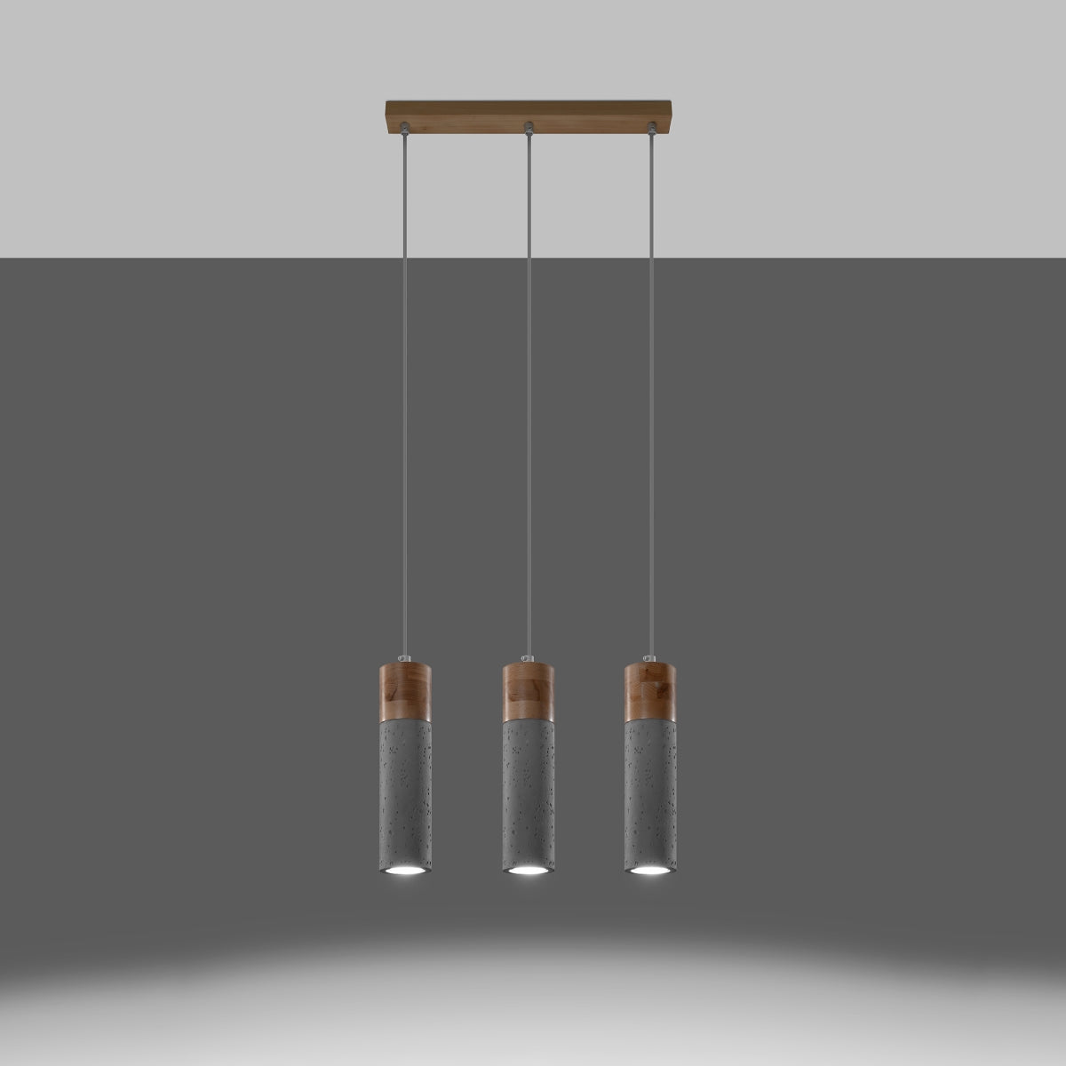 Luzara - Pendant Light - 3-Light Gray Concrete Wood - GU10 - Bulbs Not Included - 120 cm Suspension