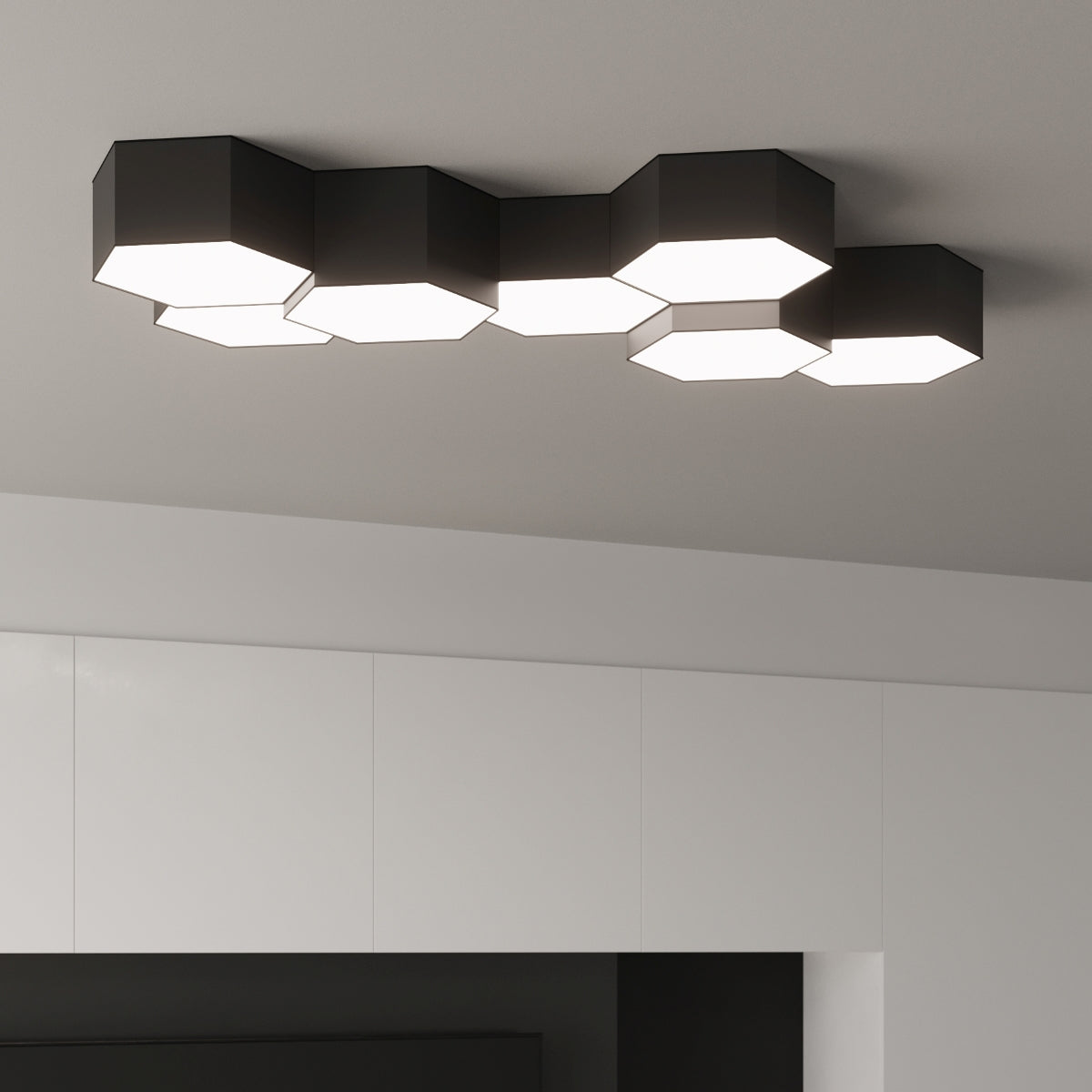 Sunde - Ceiling Light - 2-Light - Negra - PVC Modern Hexagonal - E27 - IP20 - 30,5 x 26,5 x 13,5 cm