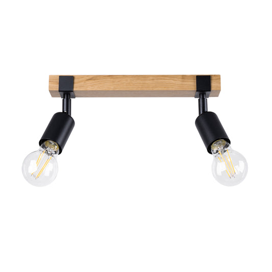 Zuca - Lámpara de Techo - 2-Light - Negro - Acero y Madera - E27 - IP20 - Fuente de Luz No Incluida