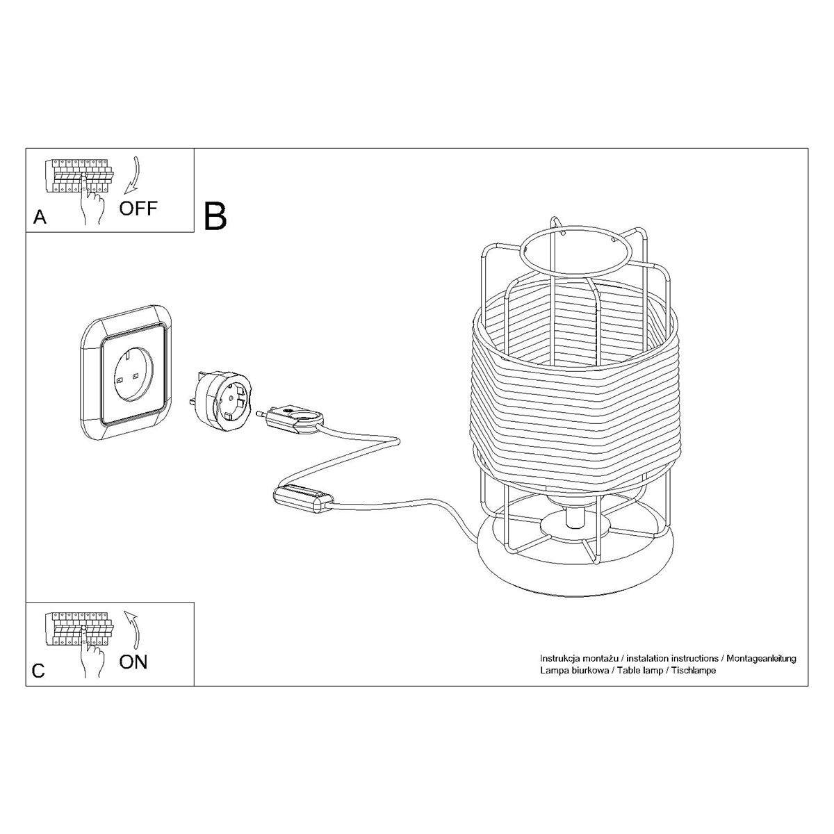 Luzara - Lámpara de Mesa - 1-Light - Black - Acero/Cuerda - IP20 - 15 x 15 x 25 cm