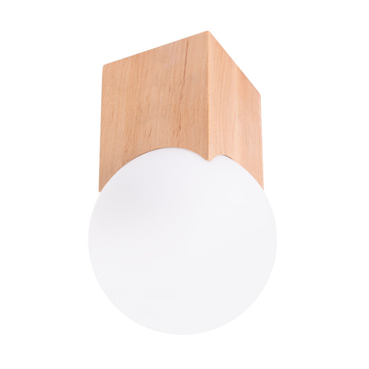 Solís - Ceiling Light - 1-Light - White, Natural Wood - Wood and Glass - G9 Base - IP20 - 12 x 12 x 19 cm