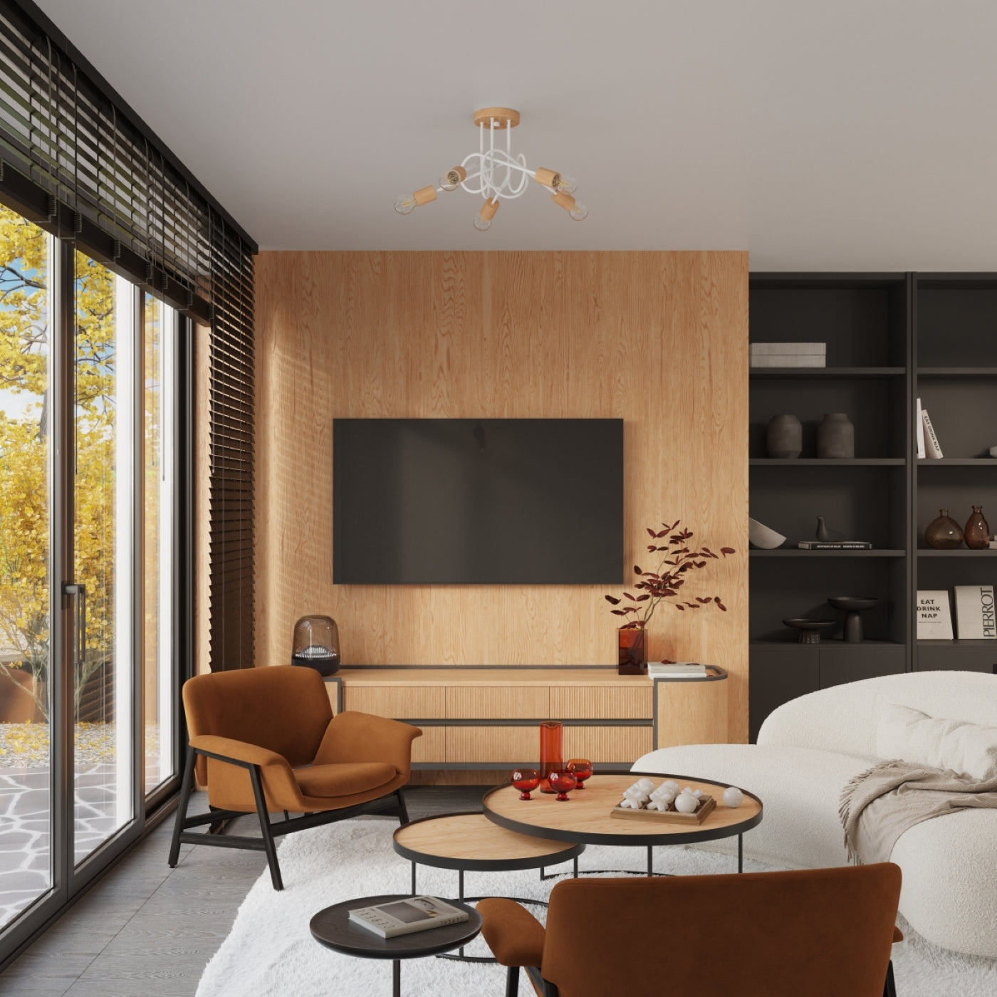 EMBER - Aplique de Pared - 1-Luz - Blanco con Madera Natural - Base E27 - IP20 - Acero y Madera - 10/19/24 cm