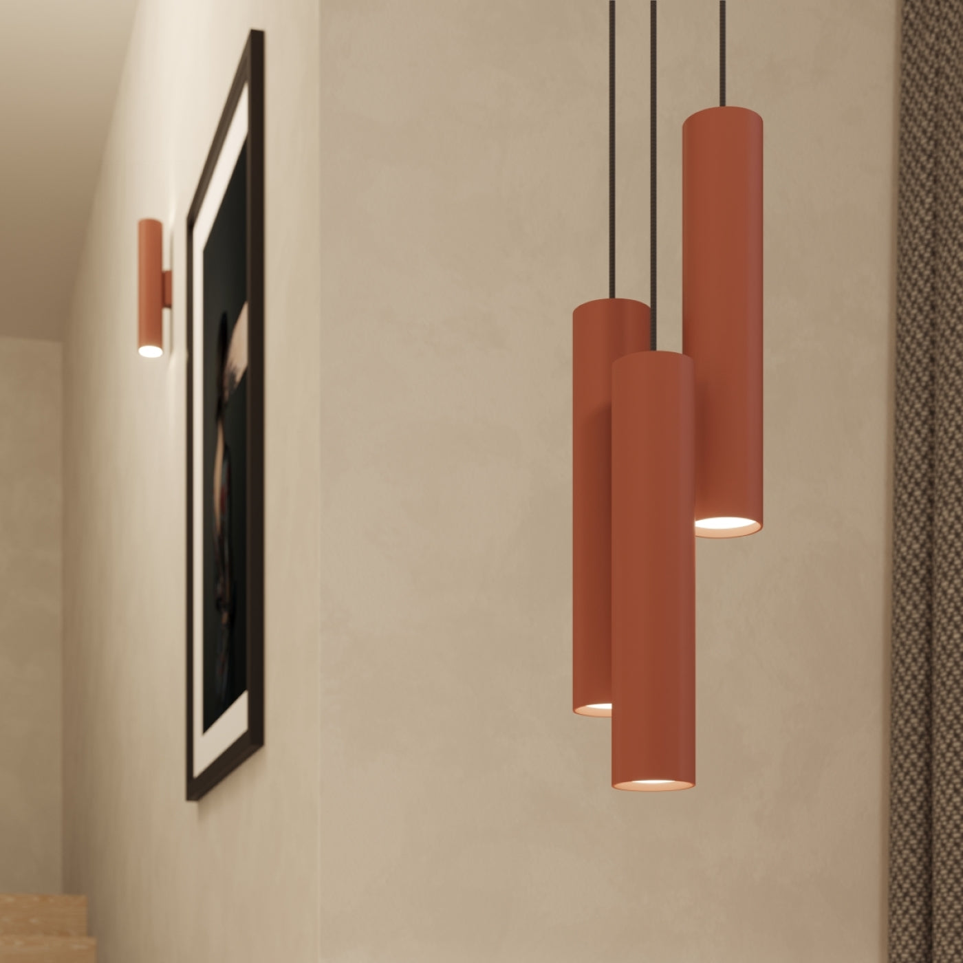 Luzara - Lagos Pendant Light - 2-Light - Ocre Rojo - Acero - GU10 - IP20 - 105 cm de Alto - Diseño Industrial Minimalista