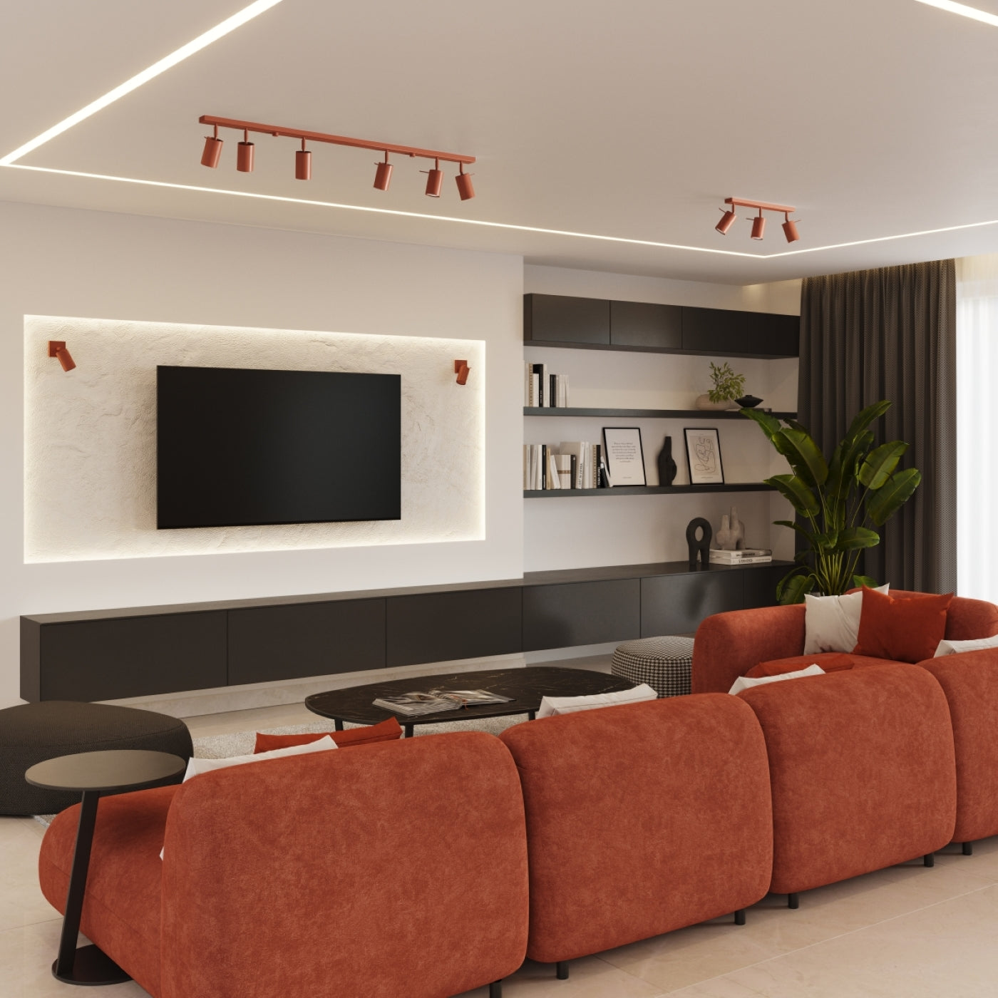 Luzara - Plafón Ring 4L - Ocre Rojo - Acero - GU10 LED - 4-Light - IP20 - 81 x 6 x 17 cm