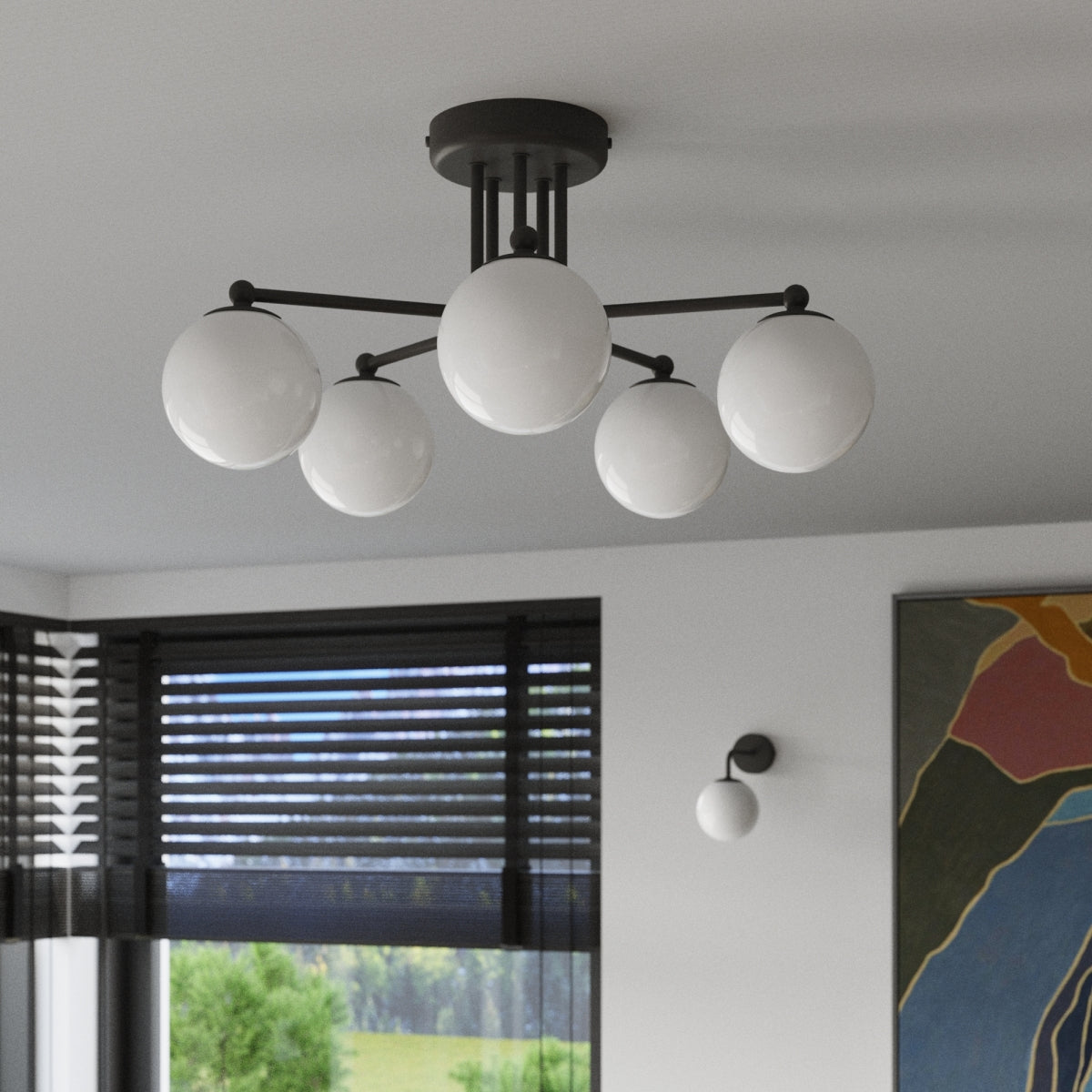 Luzara - Aplique de Pared - 1-Light - Black Metal - White Glass Shade - G9 IP20 - Bulb Not Included - 10 x 22 x 21 cm - Astral