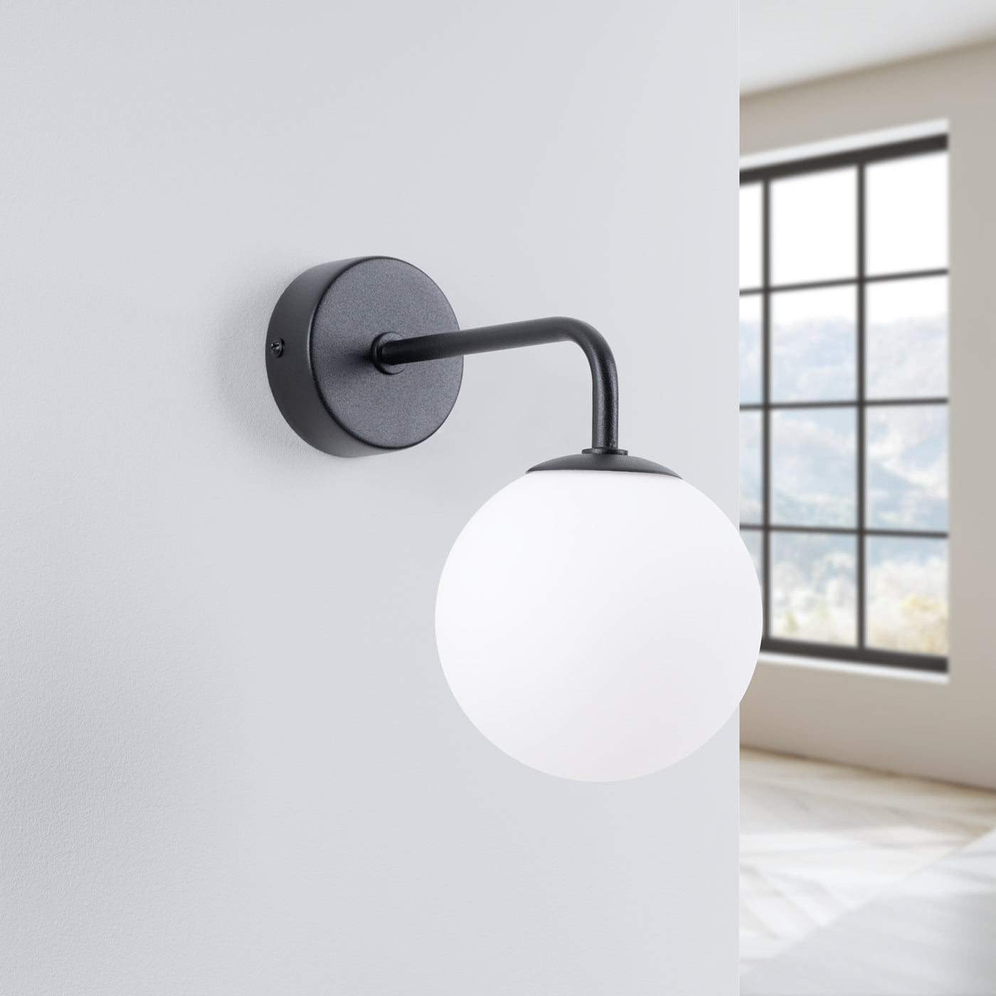 Luzara - Aplique de Pared - 1-Light - Black Metal - White Glass Shade - G9 IP20 - Bulb Not Included - 10 x 22 x 21 cm - Astral