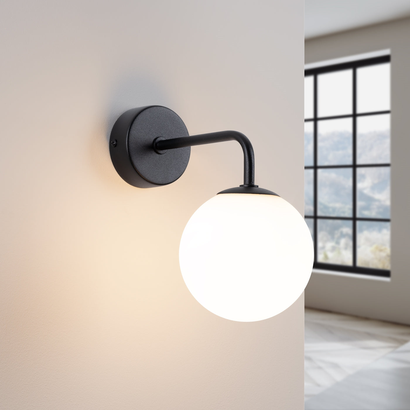 Luzara - Aplique de Pared - 1-Light - Black Metal - White Glass Shade - G9 IP20 - Bulb Not Included - 10 x 22 x 21 cm - Astral