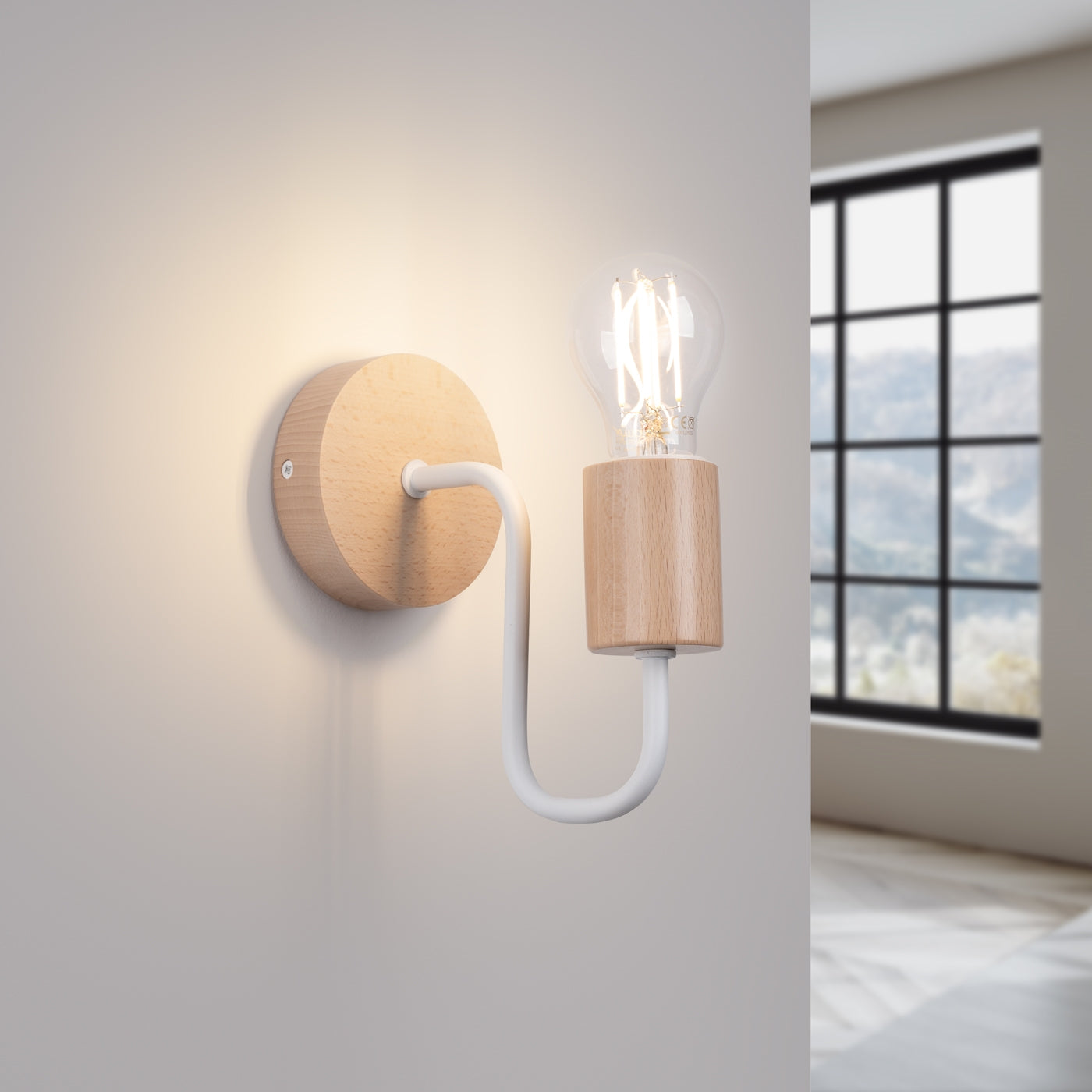 Luzara - Aplique de Pared - 1-Luz E27 - Blanco con Madera Natural - Acero y Madera - IP20