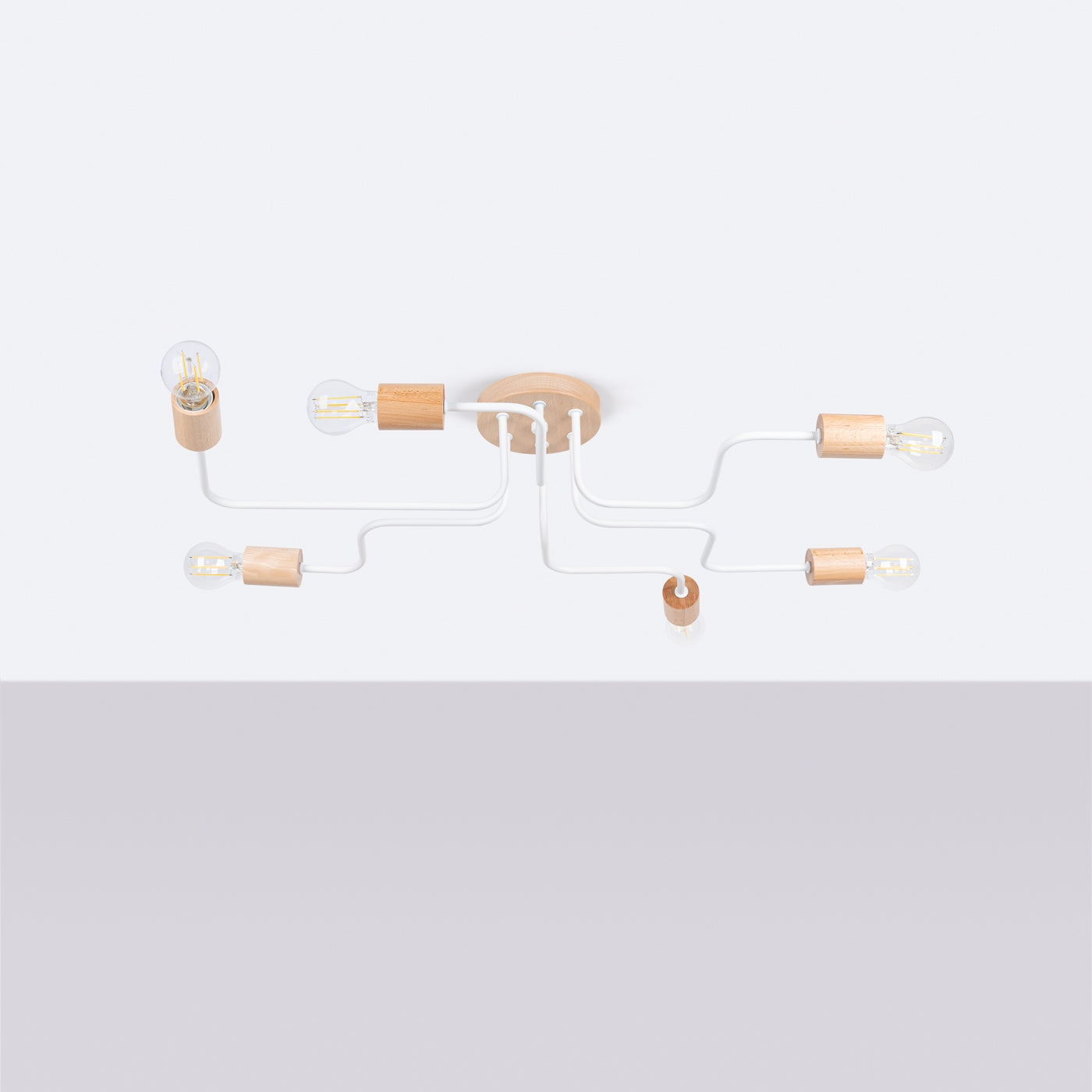 Timbo - Araña - 6-Light - Blanca - Acero y Madera - E27 IP20 - LED 2700K - 85/58/16,5 cm