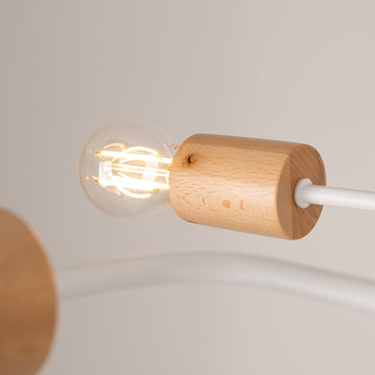 Timbo - Araña - 6-Light - Blanca - Acero y Madera - E27 IP20 - LED 2700K - 85/58/16,5 cm