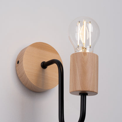 Timbo - Aplique de Pared - 1-Light - Negro - Acero y Madera - E27 - IP20