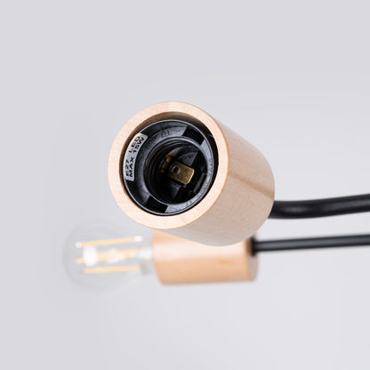 Timbo - Lámpara De Techo - 6-Light - Negra - Acero Y Madera - E27 - Bombilla No Incluida