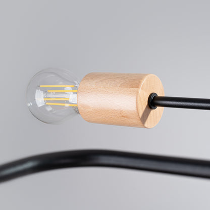 Timbo - Lámpara De Techo - 6-Light - Negra - Acero Y Madera - E27 - Bombilla No Incluida