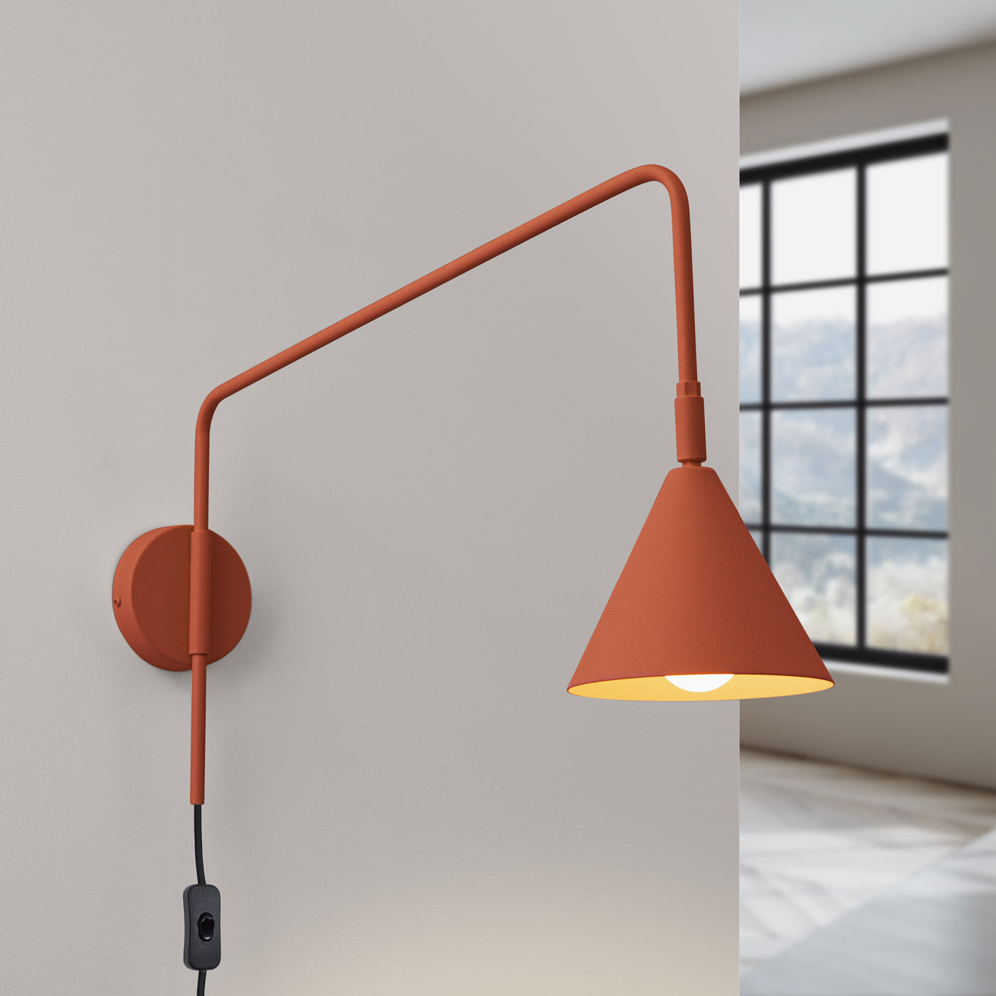 Luzara - Aplique de Pared - 1-Light - Ocre Rojo - Acero - E14 LED - IP20 - Dimensiones 14/61/30 cm - NOX