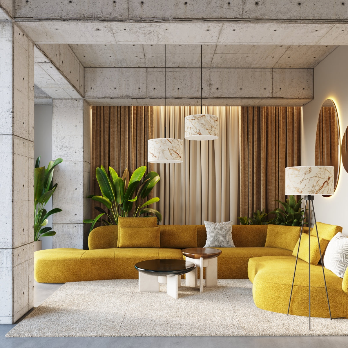 Nevia - Lámpara de Pie - 1-Light LED - Mármol Beige/Negro - Tela/PVC/Acero - E27 - IP20 - Base 40 x 40 cm - Altura 135 cm