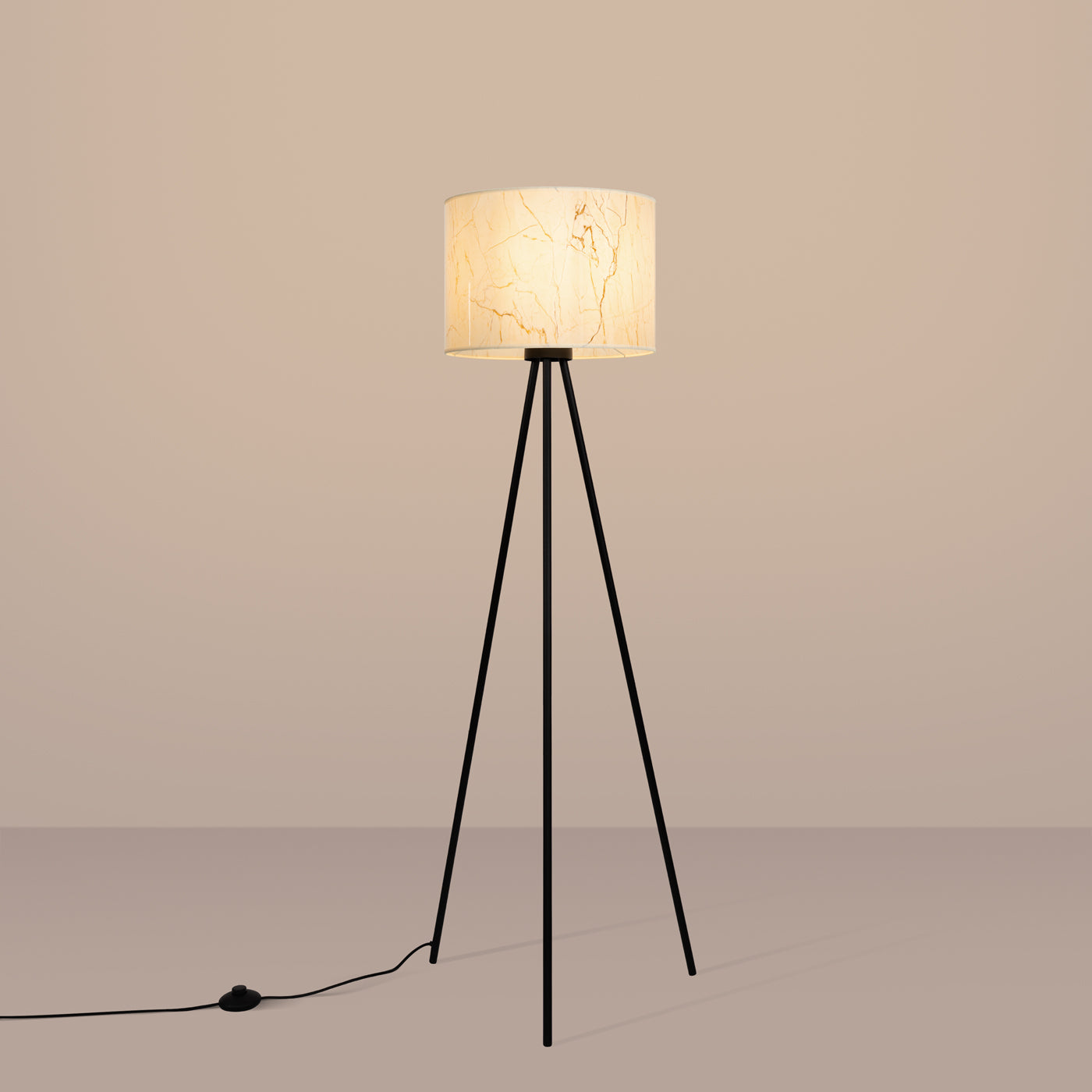 Nevia - Lámpara de Pie - 1-Light LED - Mármol Beige/Negro - Tela/PVC/Acero - E27 - IP20 - Base 40 x 40 cm - Altura 135 cm