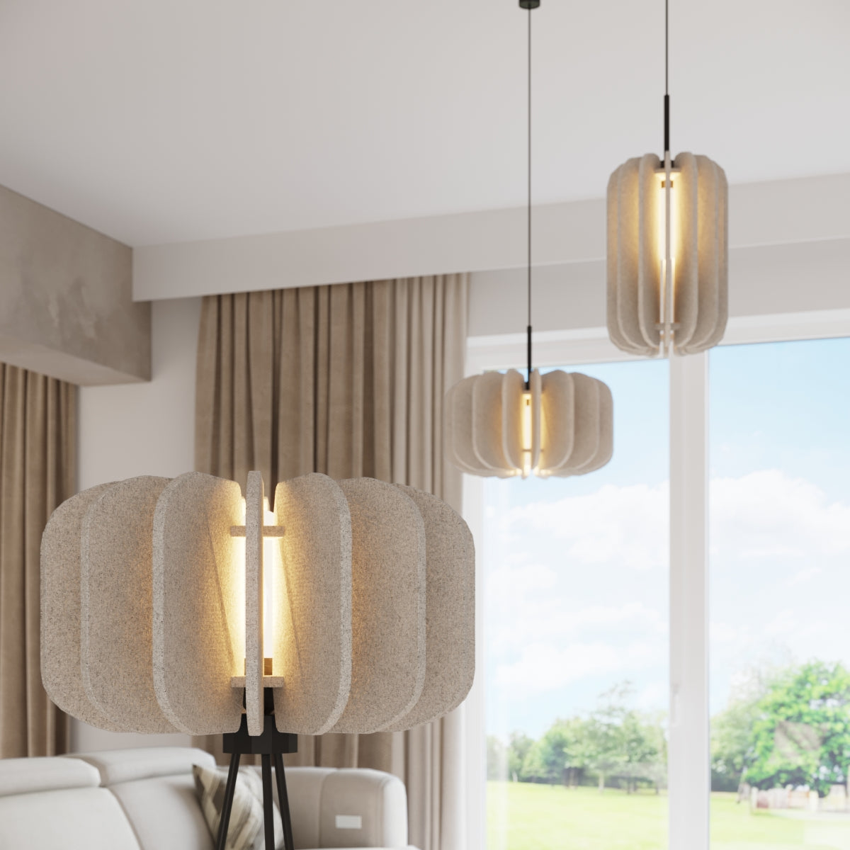 MULA - Lámpara Colgante - Beige / Negro - Fieltro Y Acero - E27 - 1 LED 15 W - IP20 - Montaje Propio - 45/45/146 cm