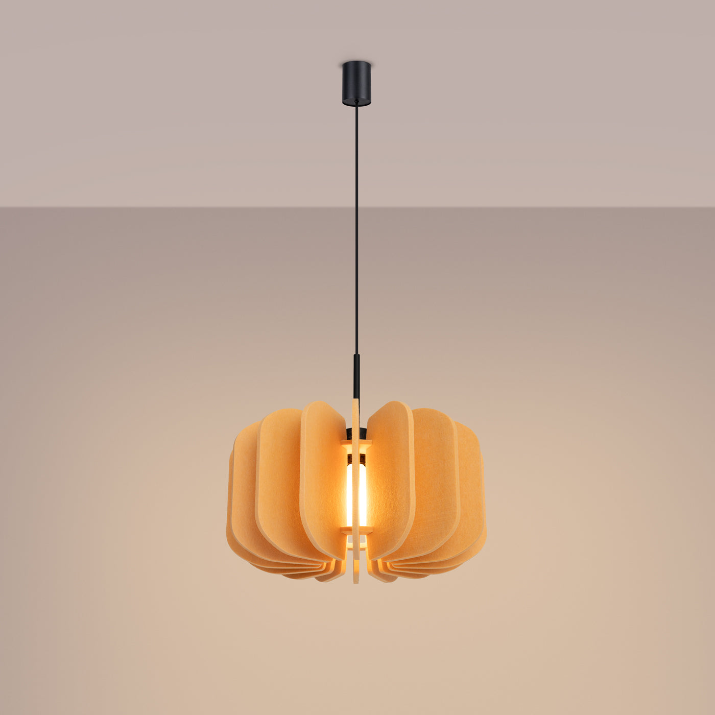 Spanish Orange - Pendant Light - 1-Light - Amarillo/Negro - Fieltro y Acero - E27 230V IP20 - 146 cm Alto