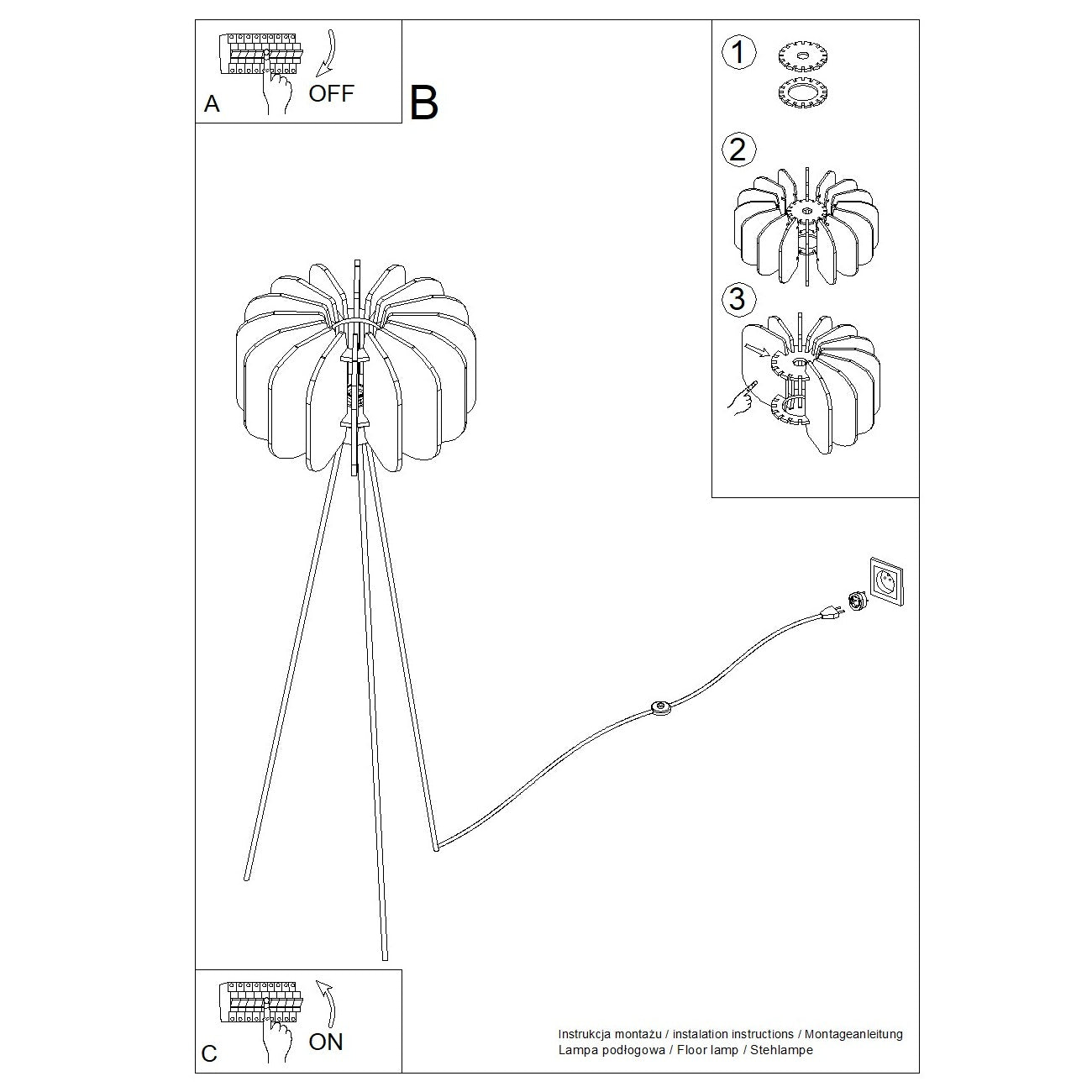 Mula - Lámpara de Pie - 1 LED - Amarillo y Negro - Fieltro y Acero - IP20 - 134 cm