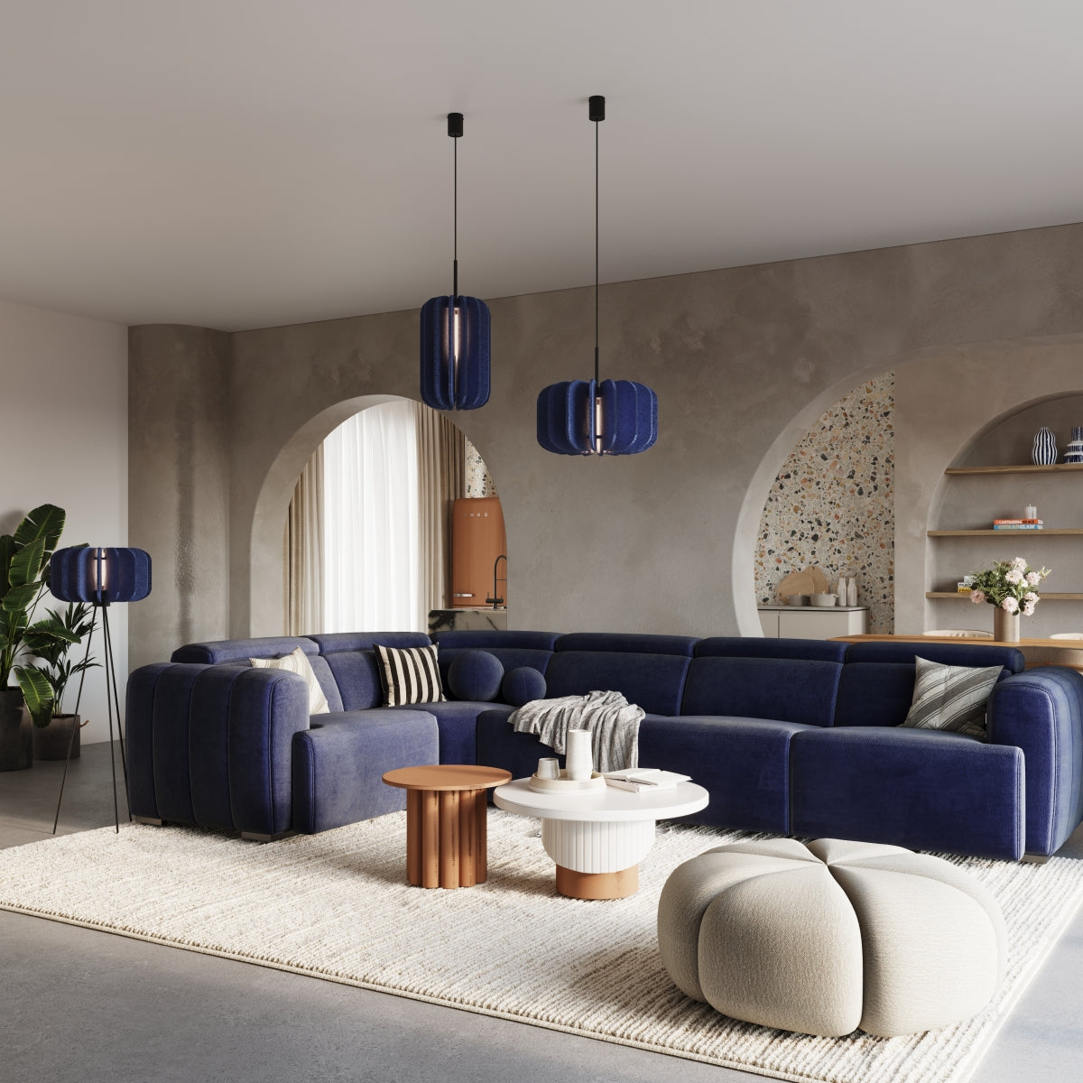 Lámpara de Pie MULA - Azul Marino/Negro - Fieltro/Acero - 1 LED máx. 15 W - E27 - IP20 - 134 cm