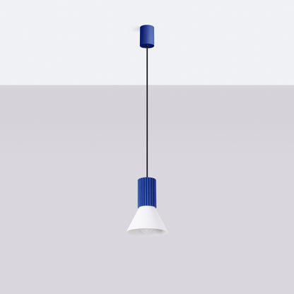 Luzara - Lámpara Colgante - 1-Light - Blanco Ultramarino - Acero/Aluminio - E14 IP20 - 120 cm - Estria