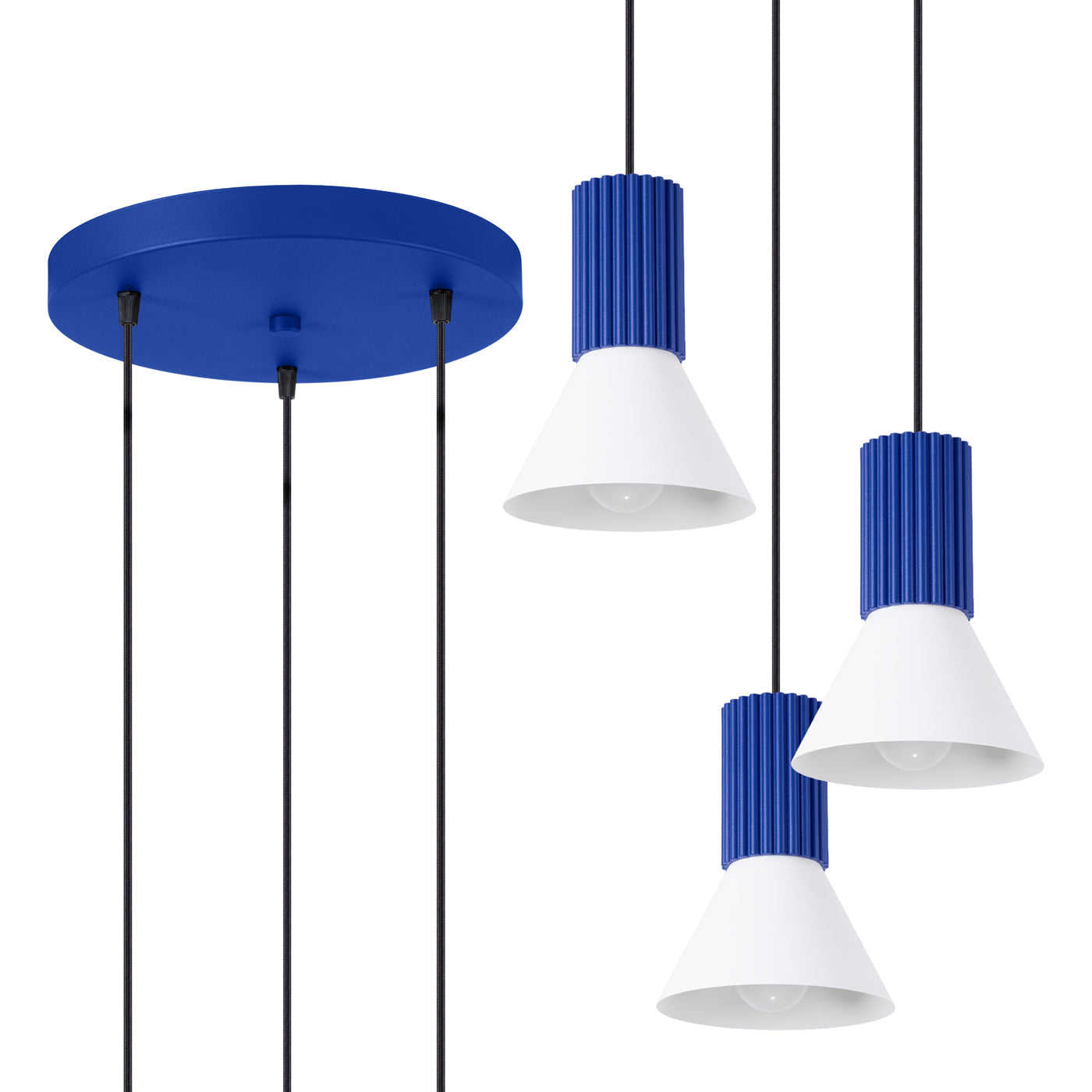 Luzara - Pendant Light - 3-Light Blanco/Ultramarino - Metal - Steel/Aluminum - E14 3x LED 10W - 120 cm