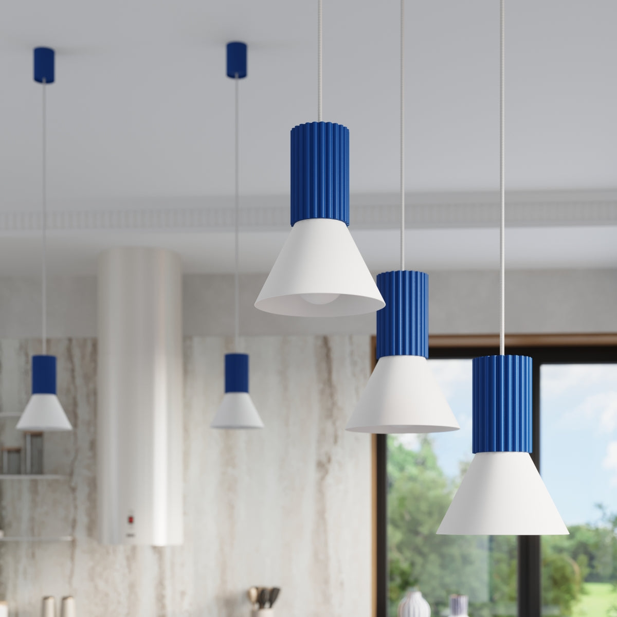 Luzara - Pendant Light - 3-Light Blanco/Ultramarino - Metal - Steel/Aluminum - E14 3x LED 10W - 120 cm