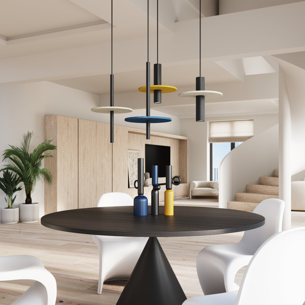 Feltro - Pendant Light - 1-Light - Amarillo y Negro - Fieltro y Acero - Bombilla G9 No Incluida - Altura Ajustable 126 cm