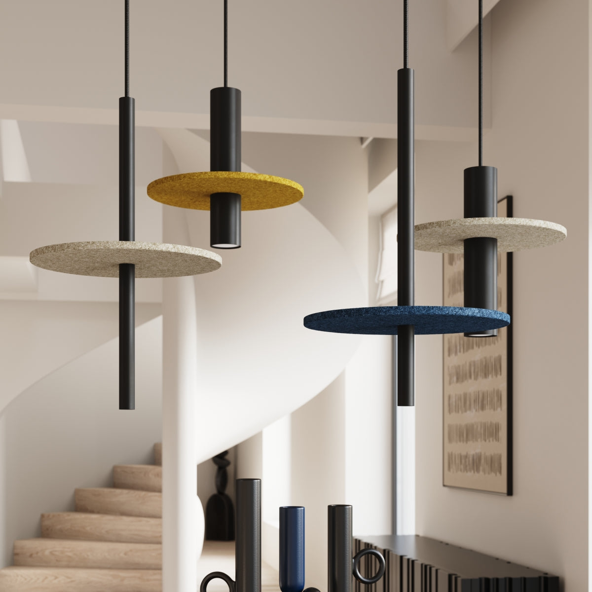 Feltro - Pendant Light - 1-Light - Amarillo y Negro - Fieltro y Acero - Bombilla G9 No Incluida - Altura Ajustable 126 cm