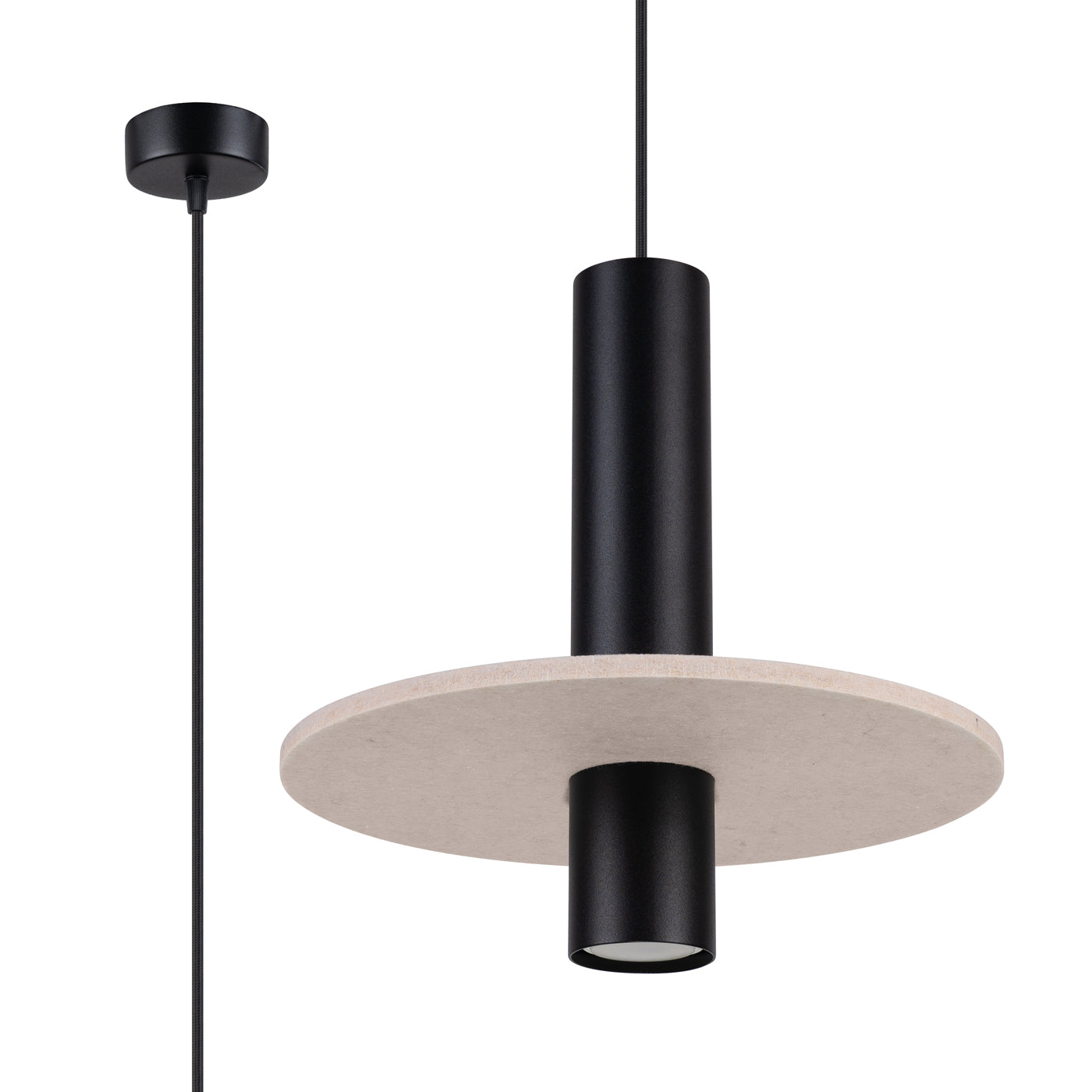Luzara - Pendant Light - 1-Light - Beige/Negro - Fieltro y Acero - GU10 - IP20 - Ø30 cm