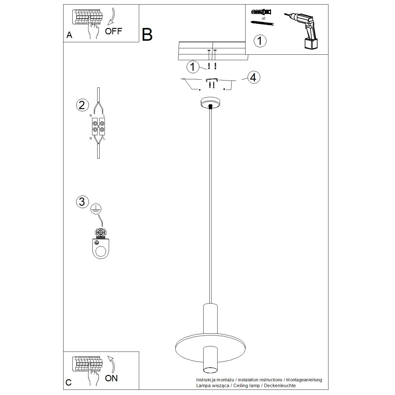 Luzara - Pendant Light - 1-Light - Beige/Negro - Fieltro y Acero - GU10 - IP20 - Ø30 cm