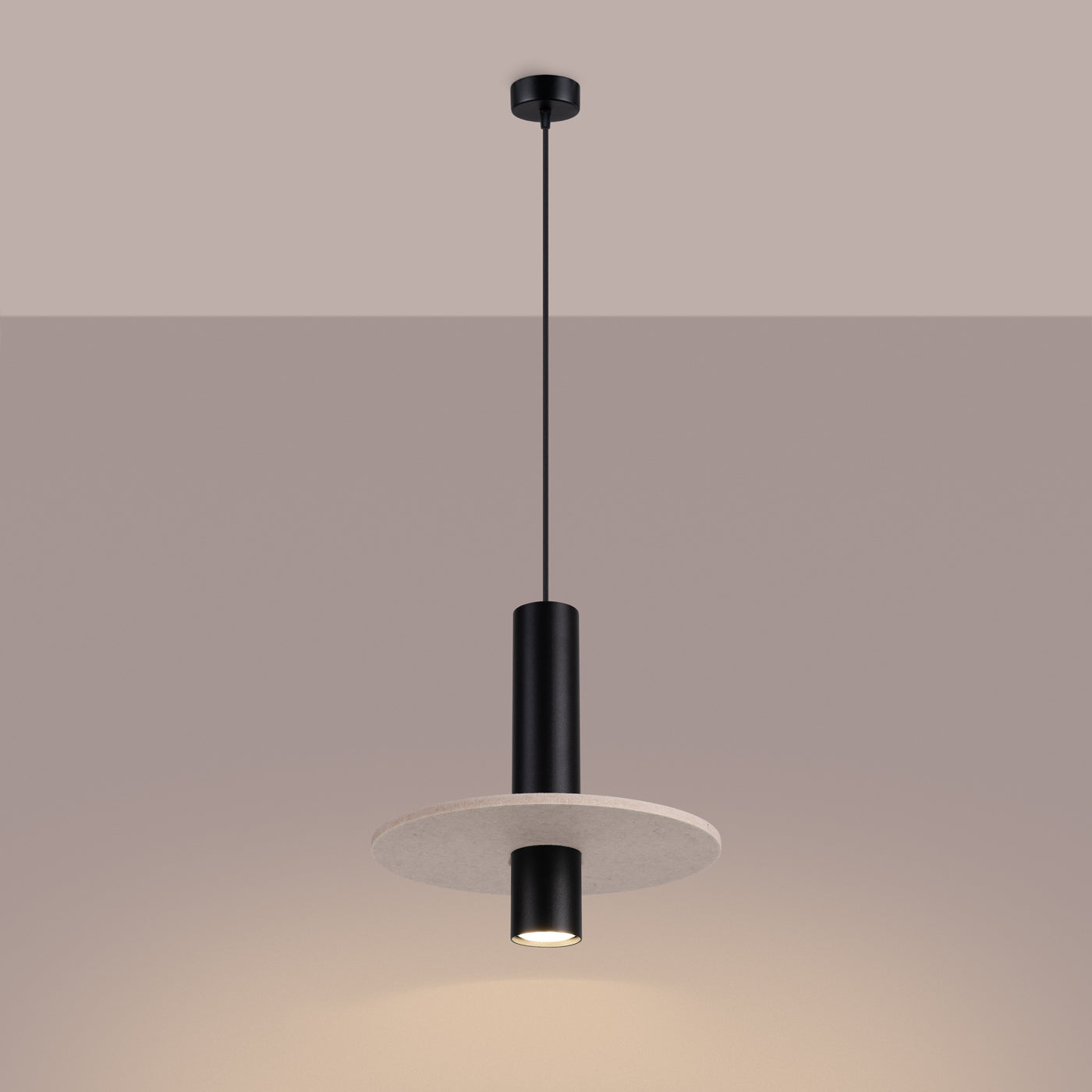 Luzara - Pendant Light - 1-Light - Beige/Negro - Fieltro y Acero - GU10 - IP20 - Ø30 cm