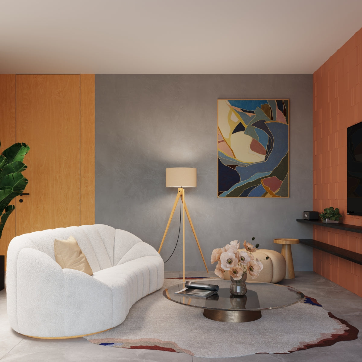 Natt - Lámpara de Pie - 1 LED Máx 15 W - Beige - Tela/PVC/Madera - IP20 - Dimensiones 77 x 77 x 140 cm