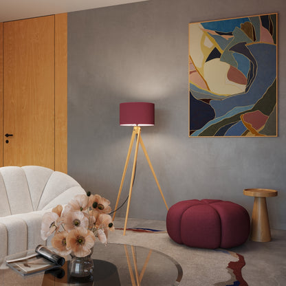 Luzara - Floor Lamp - Burdeos y Madera Natural - E27 - 1 LED Máx 15 W - IP20 - 140 cm