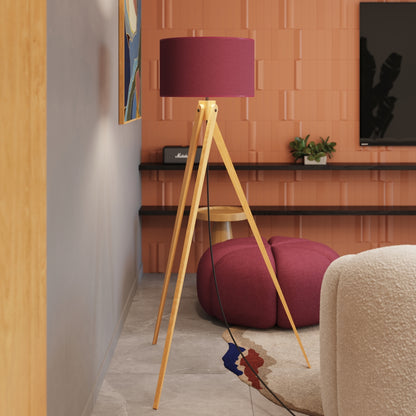 Luzara - Floor Lamp - Burdeos y Madera Natural - E27 - 1 LED Máx 15 W - IP20 - 140 cm