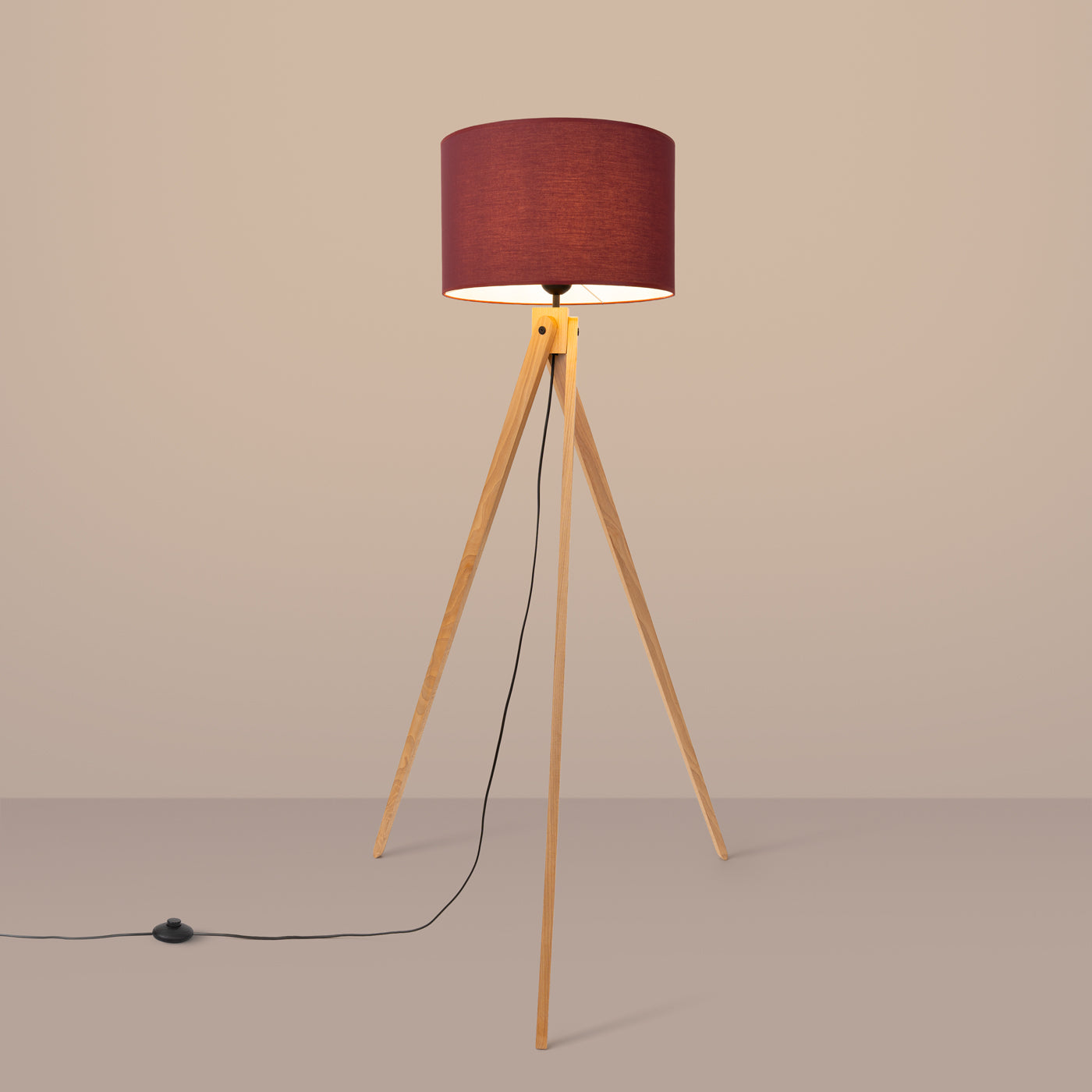 Luzara - Floor Lamp - Burdeos y Madera Natural - E27 - 1 LED Máx 15 W - IP20 - 140 cm